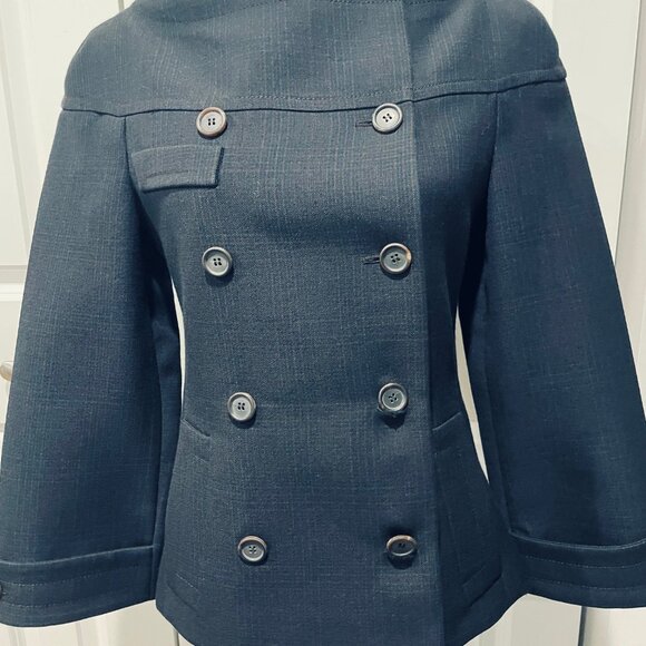 PRADA NAVY AND BROWN PLAID DOUBLE BREASTED BLAZER - SIZE 40 IT - Picture 5 of 12